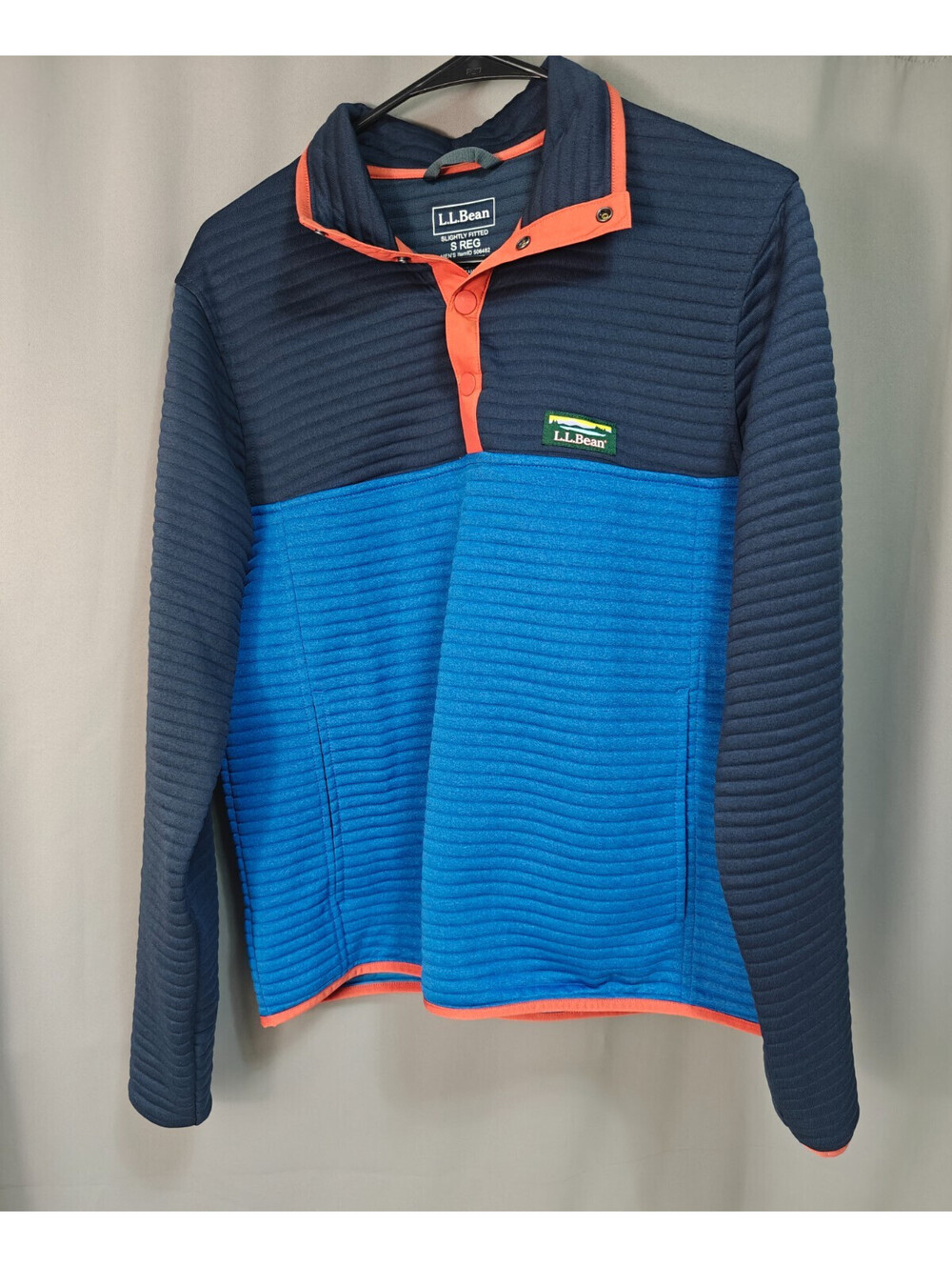 L.L. Bean Pullover Mens Size S Blue Airlight Knit Colorblock Textured Snap Neck